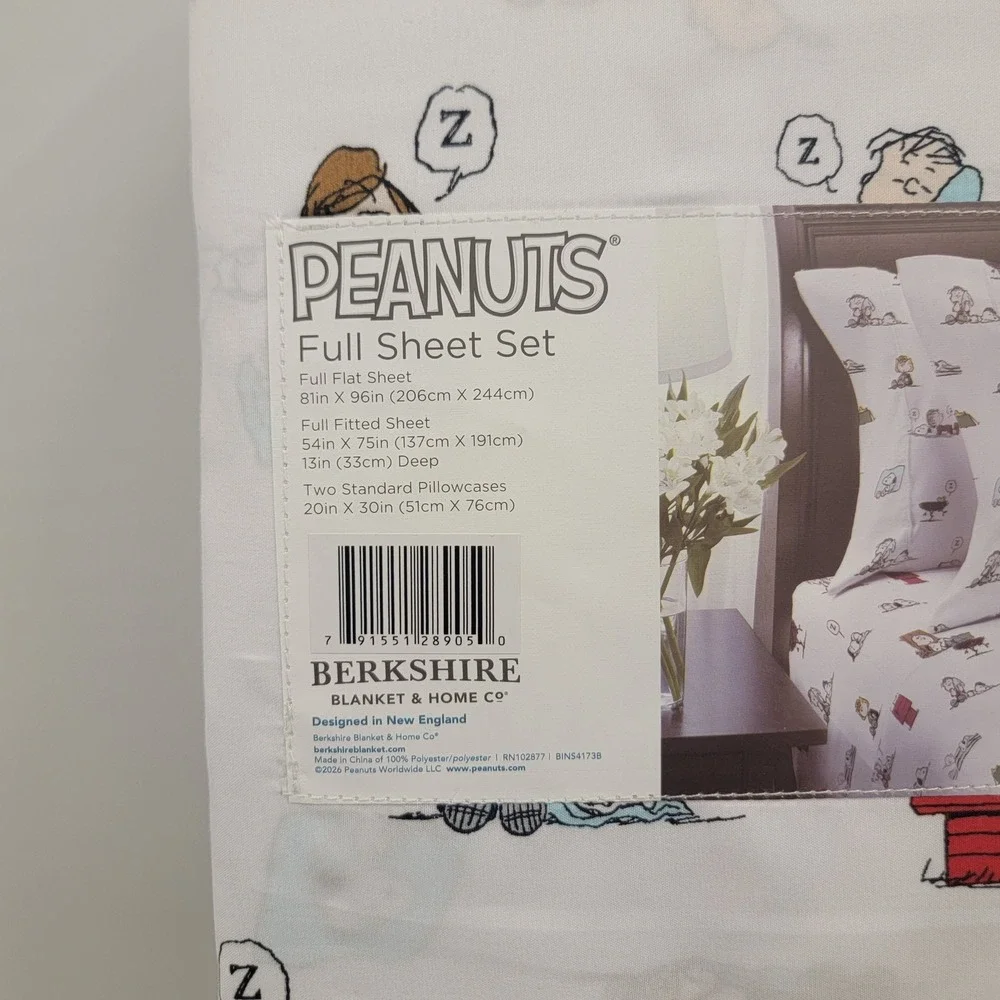 Berkshire Peanuts Snoopy‎ Charlie Brown Woodstock AOP Full Sheet Set 4pc New